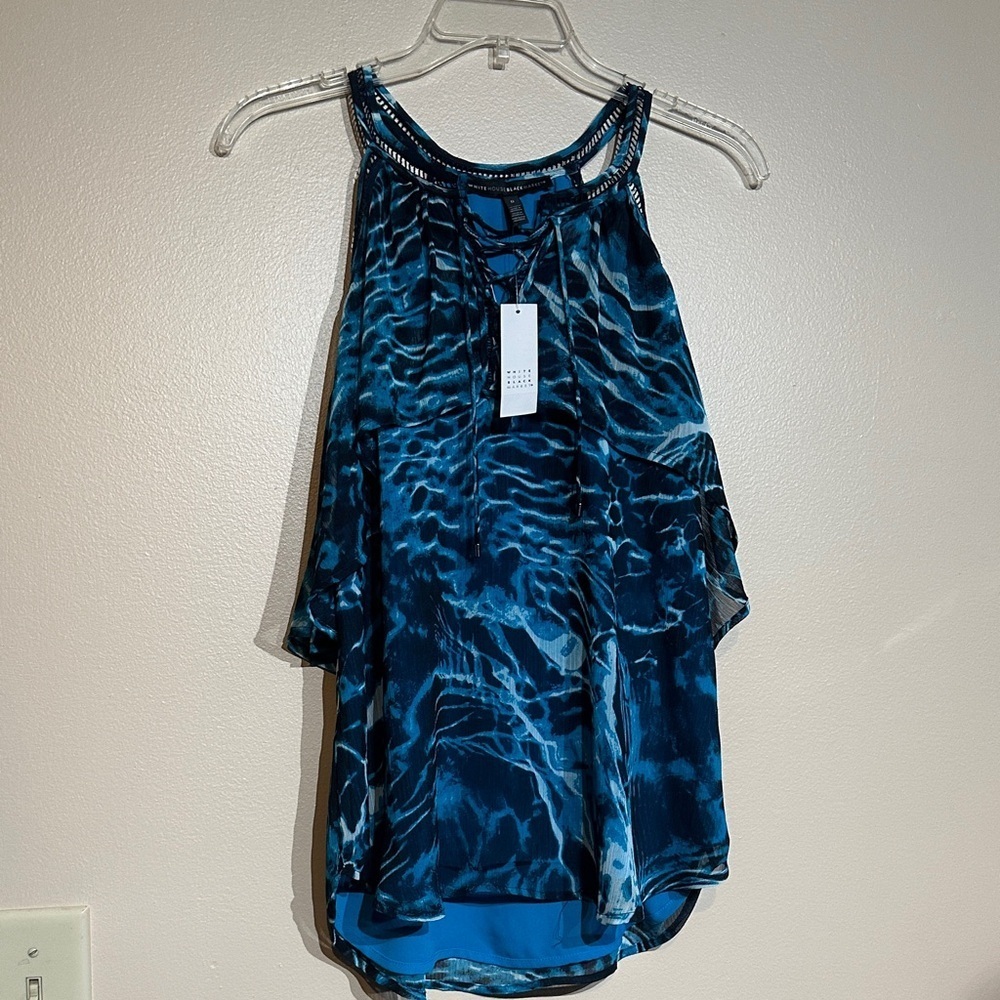White House Black Market Blue Patterned Top